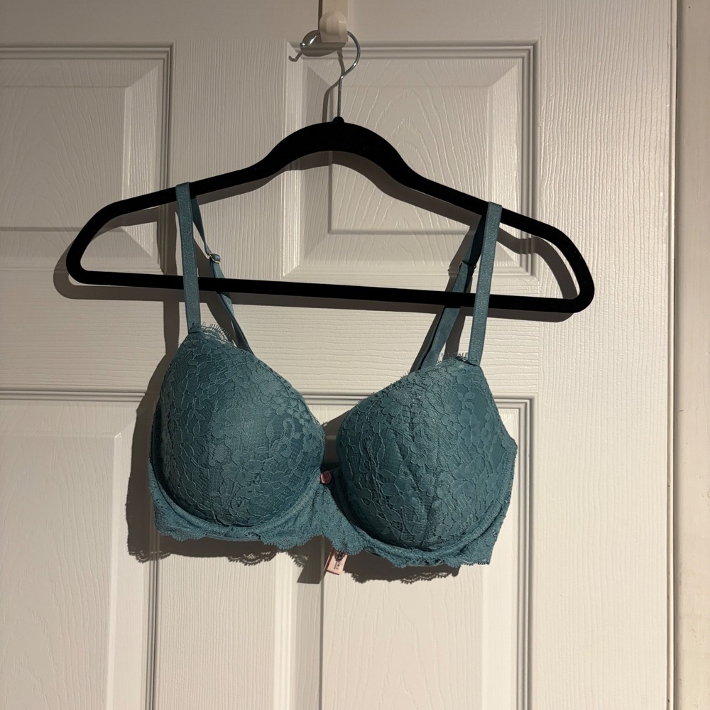 Victoria's Secret Dream Angels Lined Demi Bra Teal Blue Lace Size 32DDD